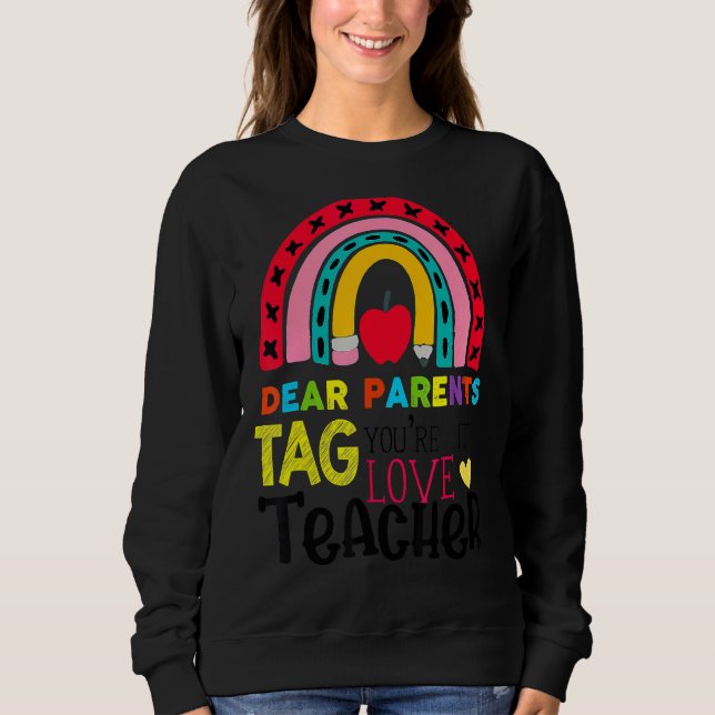 Sudadera Feliz último día de los queridos padres etiqueta e (Anverso)