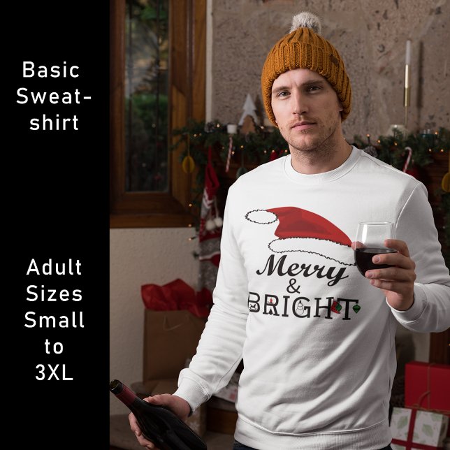 Sudadera Feliz y brillante con los Navidades de Santa Hat (Merry and Bright with Santa Hat Christmas Sweatshirt)