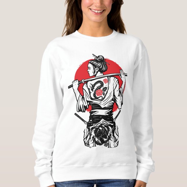 Sudadera Female Samurai Warrior – Dragon Rose Tattoo Japane (Anverso)
