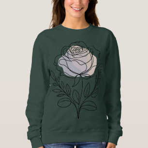 Sudadera Femenina de Arte de Línea de Rosa Minimal
