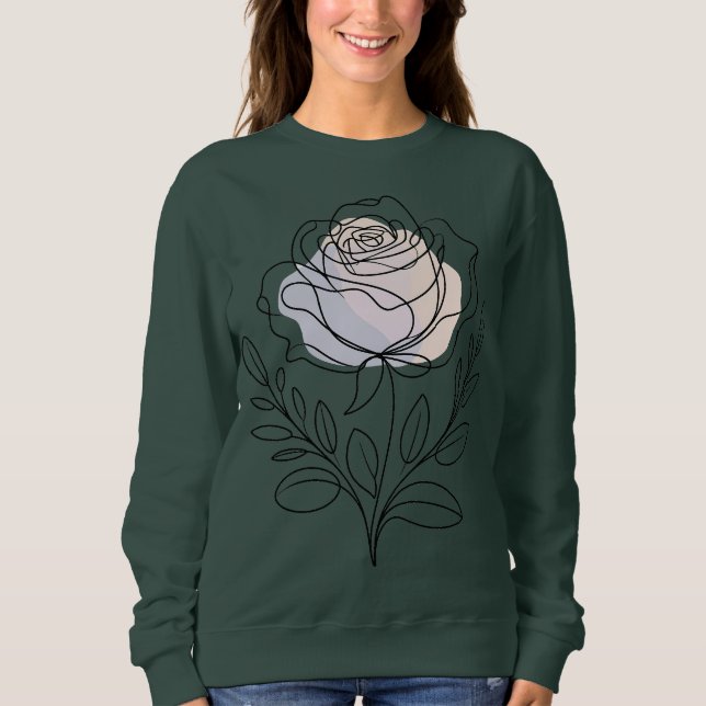 Sudadera Femenina de Arte de Línea de Rosa Minimal (Anverso)