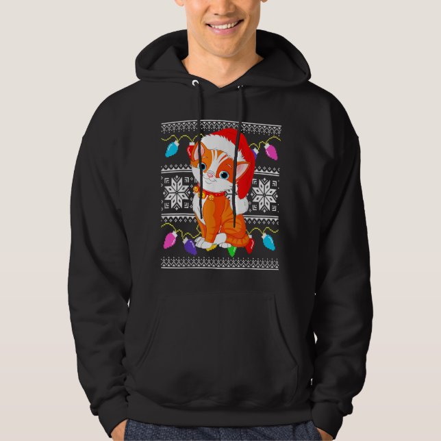 Sudadera Feo Navidad Cat Santa Hat ilumina gato de regalo d (Anverso)