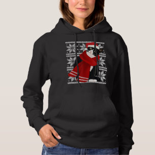 Sudadera Feo Navidad Gato negro Santa Sombrero Festividad C