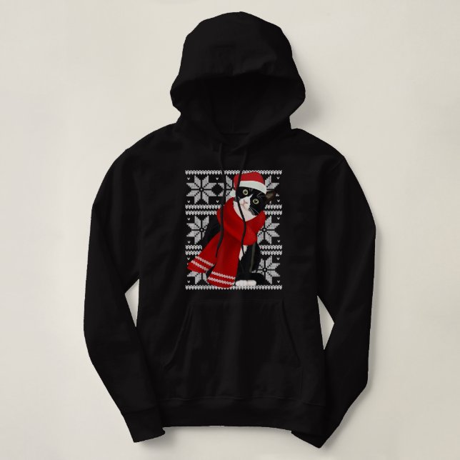 Sudadera Feo Navidad Gato negro Santa Sombrero Festividad C (Diseño del anverso)