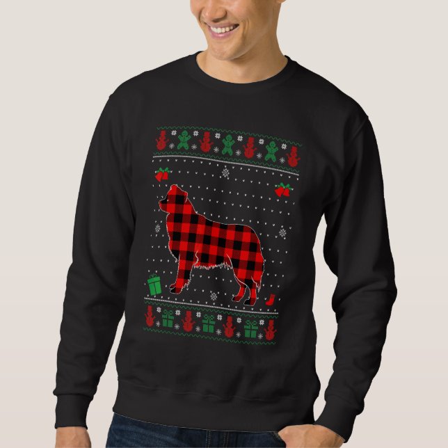 Sudadera Feo perro Border Collie de cuadros rojos de Navida (Anverso)