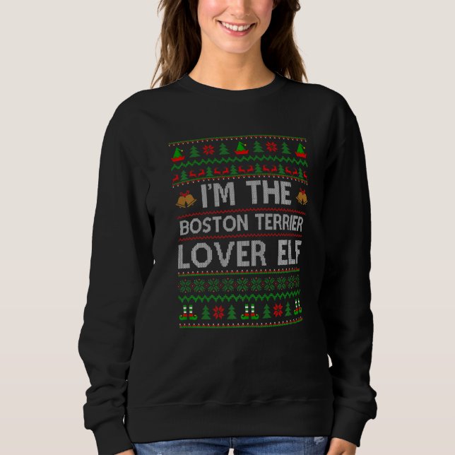 Sudadera Feo que soy Navidades del Boston Terrier Elf (Anverso)