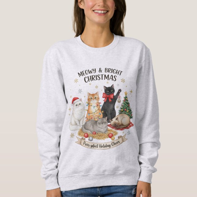 Sudadera Festive Christmas Sweatshirt Gift for Cat Lovers (Anverso)