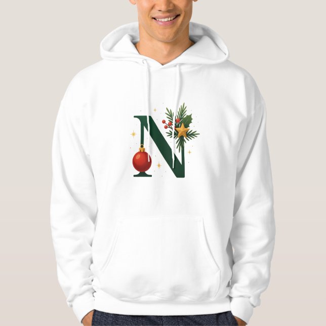 Sudadera Festive Letter N Holiday  Adult Pullover Hoodie (Anverso)