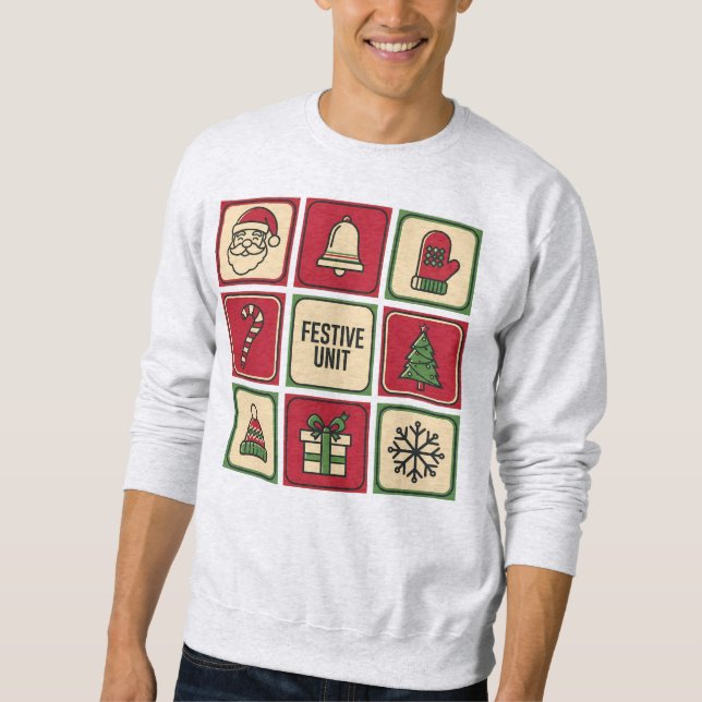 Sudadera Festive Unit (1) Retro Christmas Icon Grid (Anverso)