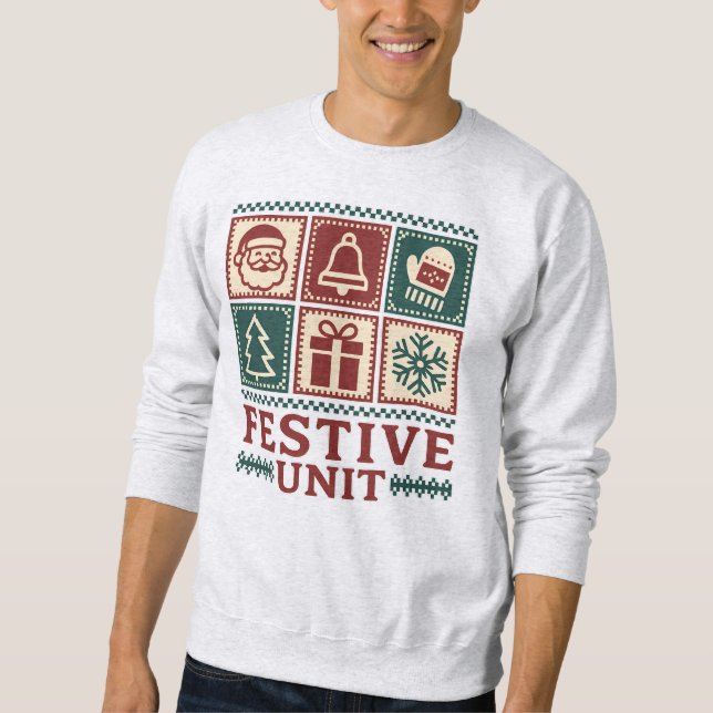 Sudadera Festive Unit (2) Retro Christmas Icon Grid (Anverso)