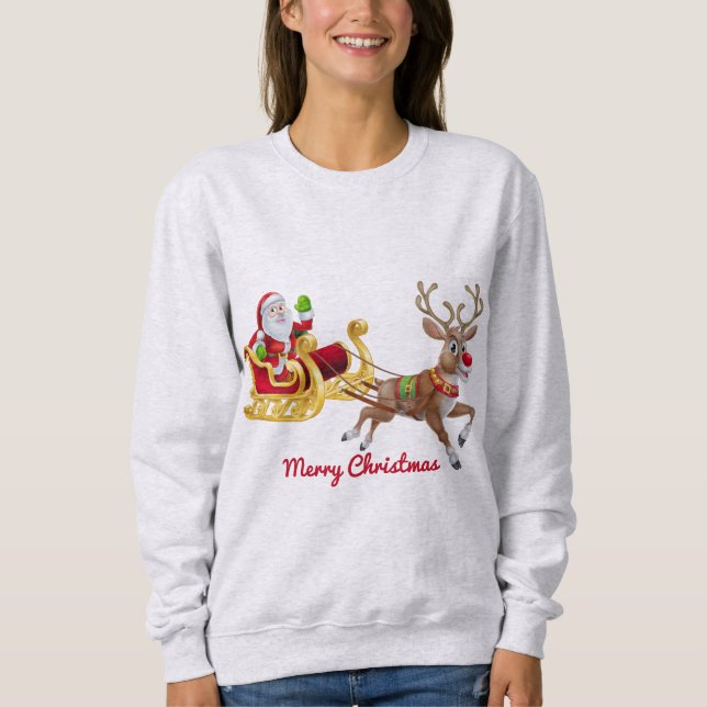 Sudadera Festividad de los renos Red Golden Santa Sleigh (Anverso)