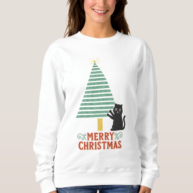Sudadera Festividad del Árbol de navidad del gato negro lin (Anverso)