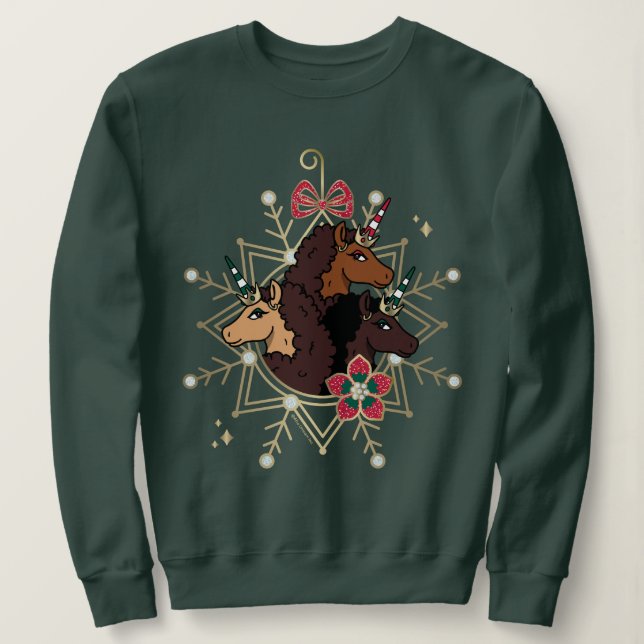 Sudadera Festividad festiva afrounicornio mágica (Anverso del diseño)