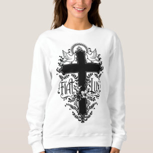 Sudadera Fiat Lux - Cruz Ornate con palomas y motivos flora
