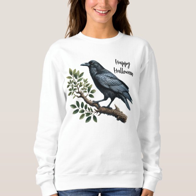 Sudadera Fiesta de Halloween Malvado Black Crow Green deja  (Anverso)