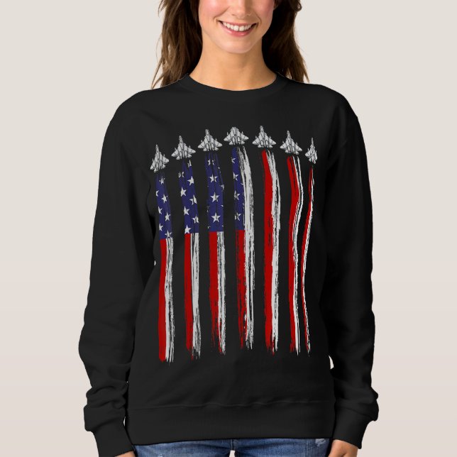 Sudadera Fighter Jet Airplane USA Flag 4th Of July Patrioti (Anverso)