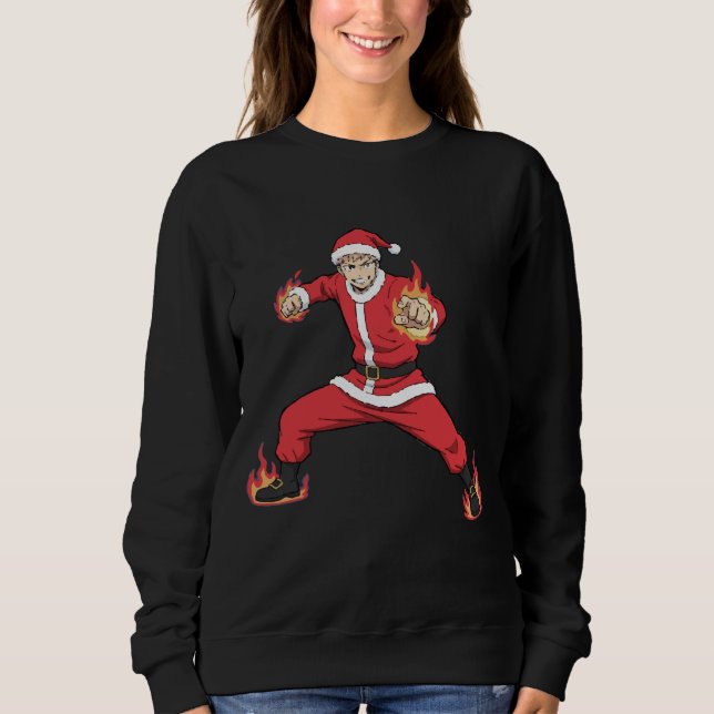 Sudadera Fighting Santa Claus Anime Style Sweatshirt - Chri (Anverso)