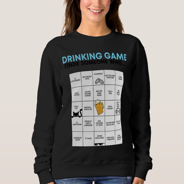 Sudadera Find someone who   Drinking Game (Anverso)