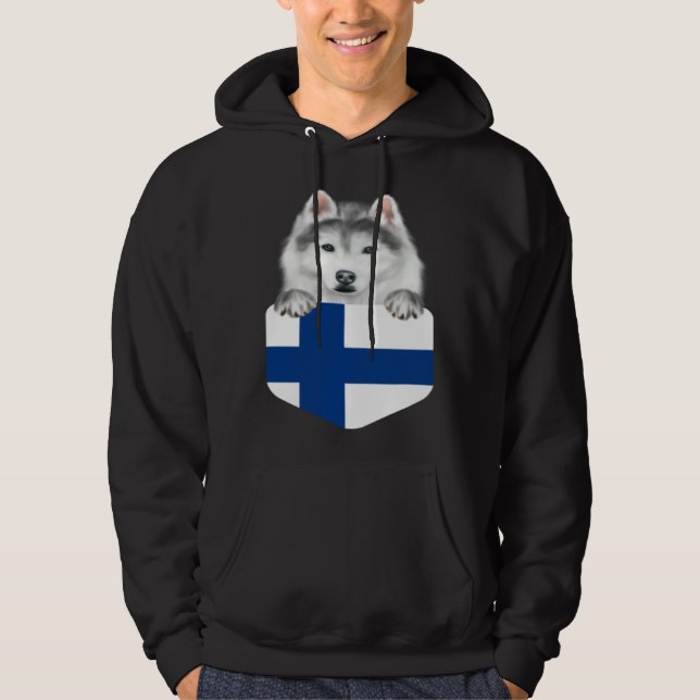 Sudadera Finland Flag Siberian Husky Dog In Pocket (Anverso)