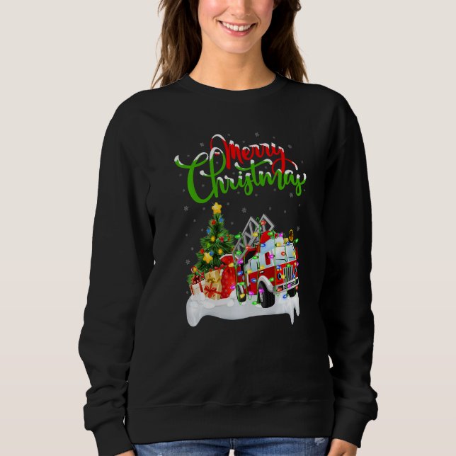 Sudadera Fire Truck  Xmas Decorations Santa Fire Truck Chri (Anverso)
