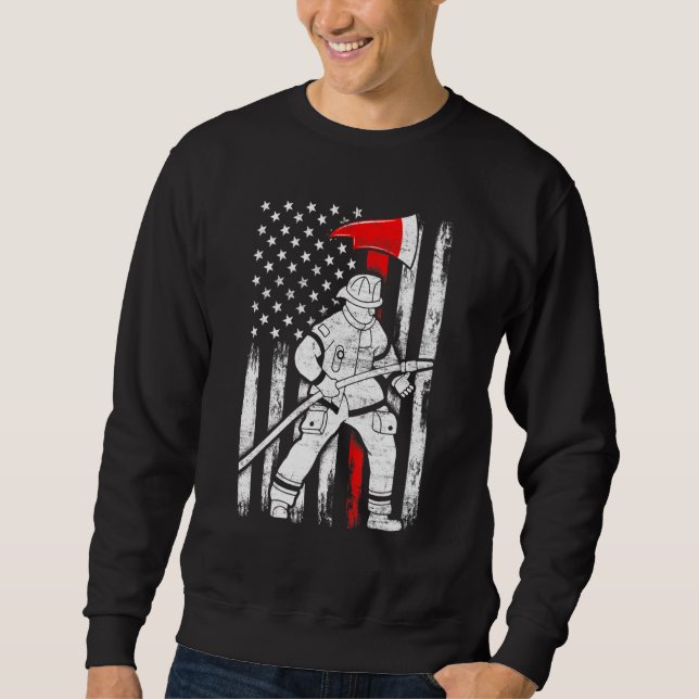 Sudadera Firefighter American Flag Patriotic US Fireman 4th (Anverso)