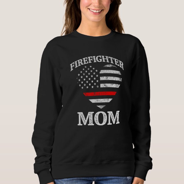 Sudadera Firefighter Mom Patriotic US Flag Heart Funny Fire (Anverso)