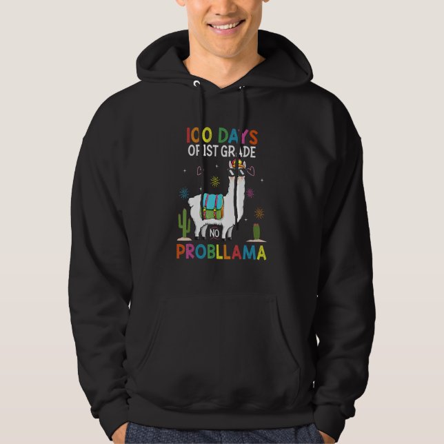 Sudadera First 1st Grade No Prob Llama Teacher 100th Day of (Anverso)