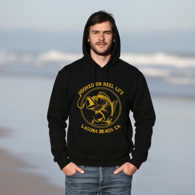 Sudadera Fish-Hooked en Reel Life (Fish Hooked on Reel Life Black and Gold Hoodie)