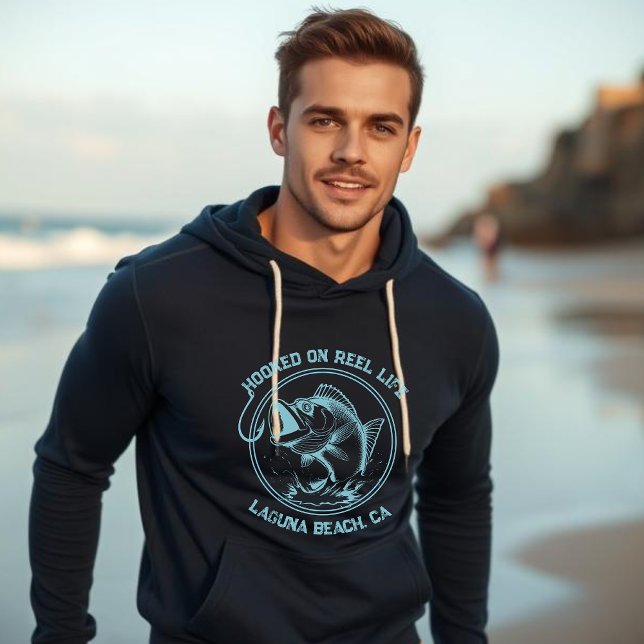 Sudadera Fish-Hooked en Reel Life (Bass Fish Hooked on Reel Life Hoodie-Fisherman Core, Hoodie for Men, Summer, Beach Hoodie)