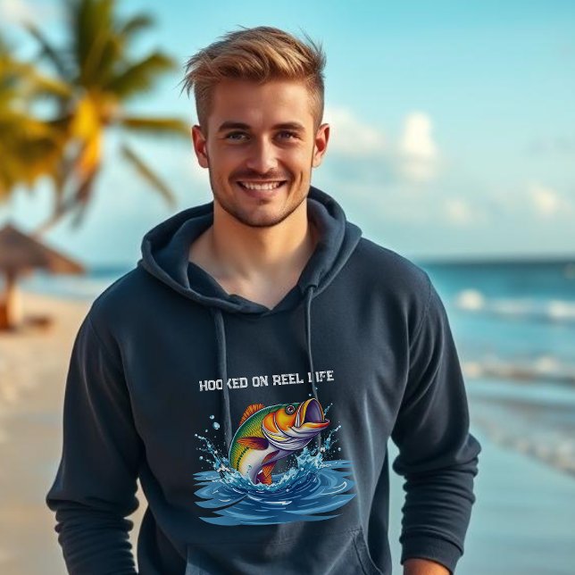 Sudadera Fish-Hooked en Reel Life (Fish out of Water Hooked on Reel Life Hoodie-Fisherman Core-For Him-Summer Hoodie-Beach Hoodie-Surf)