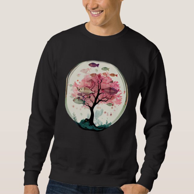 Sudadera Fish swimming with Cherry blossom coral tree under (Anverso)