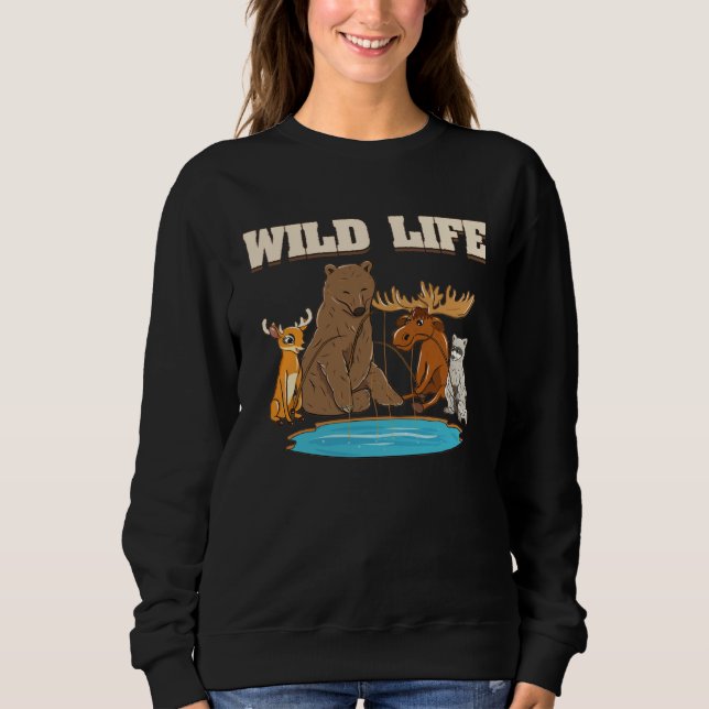 Sudadera Fishing  With Deer Raccoon Moose Bear (Anverso)