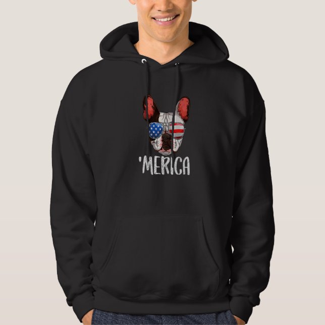Sudadera Fla Estadounidense 4 De Julio, Perro De Bulldog Fr (Anverso)