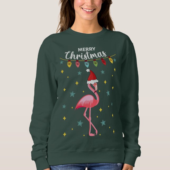 Sudadera Flamenco Rosa Navidad Tropical (Anverso)