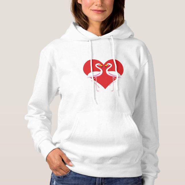 Sudadera Flamencos blancos rosados con corazón rojo (Anverso)