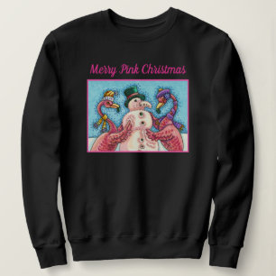 SUDADERA FLAMENCOS ROSAS HACEN MUÑECOS DE NIEVE, AVES DIVER