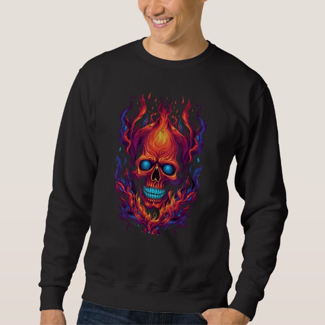Sudadera Flaming Red Orange & Blue Skull Graphic (Anverso)