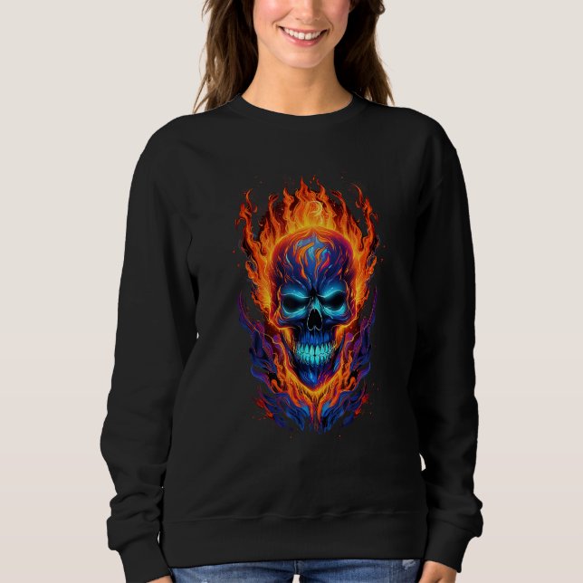 Sudadera Flaming Skull Red Orange & Blue Cool Skeleton Skul (Anverso)