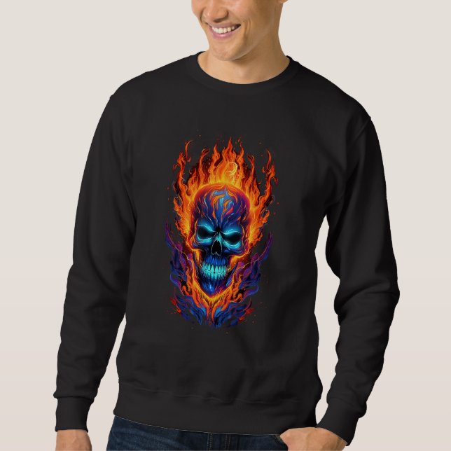 Sudadera Flaming Skull Red Orange & Blue Cool Skeleton Skul (Anverso)