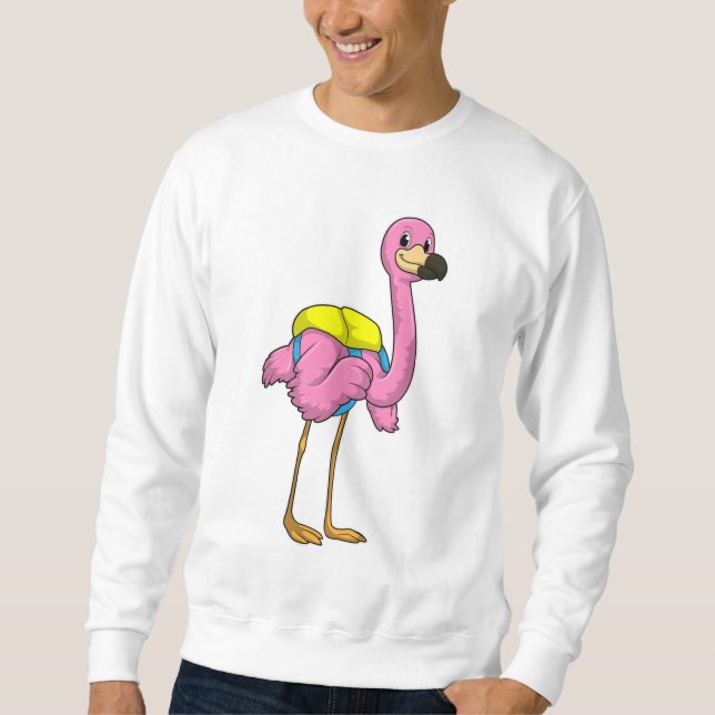 Sudadera Flamingo como alumno con bolso escolar (Anverso)