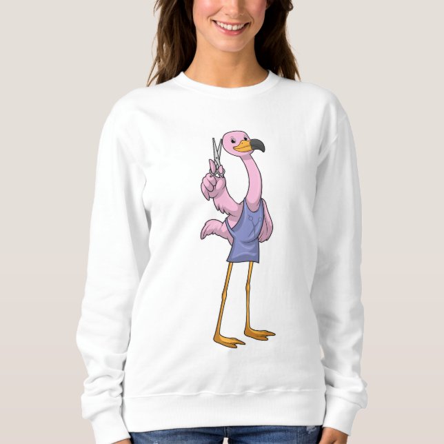 Sudadera Flamingo como estilista de pelo con tijeras (Anverso)