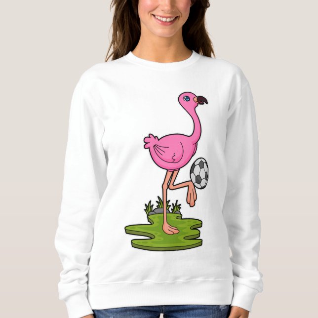 Sudadera Flamingo como jugador de fútbol con fútbol (Anverso)