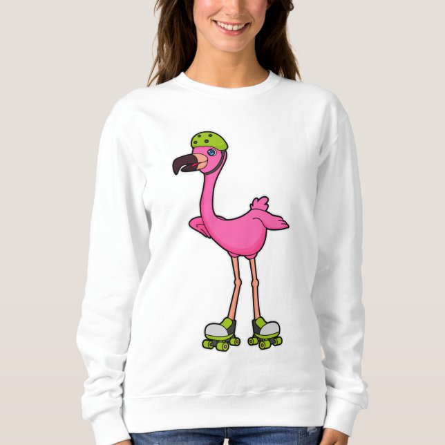 Sudadera Flamingo como patinador con patines y casco (Anverso)