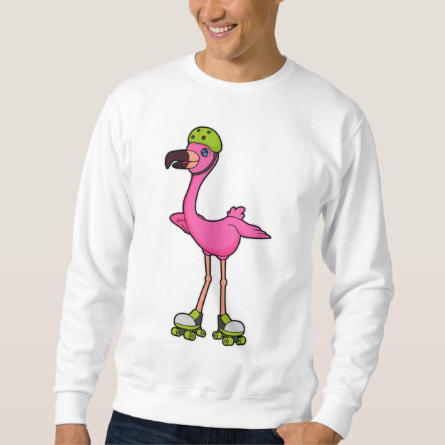 Sudadera Flamingo como patinador con patines y casco (Anverso)