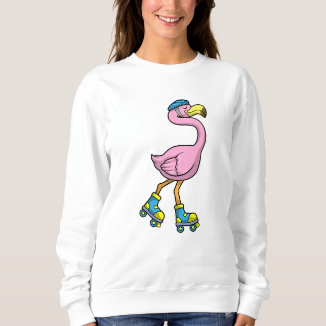 Sudadera Flamingo como patinador con patines y cascos (Anverso)