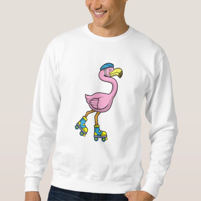 Sudadera Flamingo como patinador con patines y cascos (Anverso)