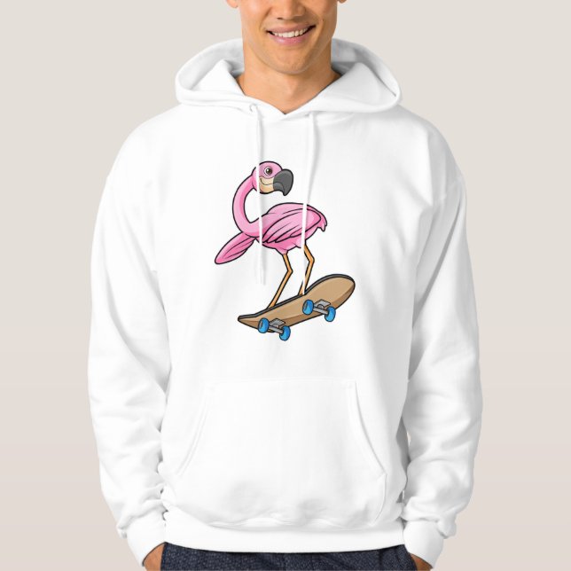 Sudadera Flamingo como Skater con Skateboard (Anverso)