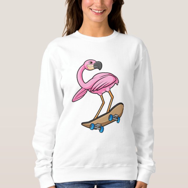 Sudadera Flamingo como Skater con Skateboard (Anverso)