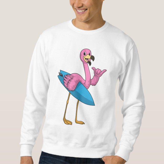 Sudadera Flamingo como surfista con Surfboard (Anverso)