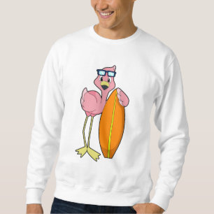 Sudadera Flamingo como surfista con Surfboard.PNG